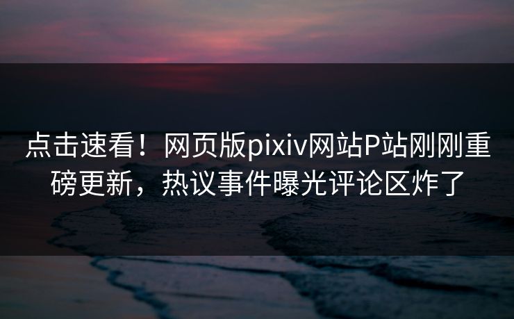 点击速看！网页版pixiv网站P站刚刚重磅更新，热议事件曝光评论区炸了