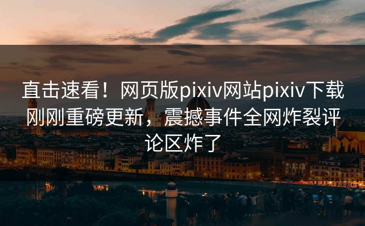 直击速看！网页版pixiv网站pixiv下载刚刚重磅更新，震撼事件全网炸裂评论区炸了