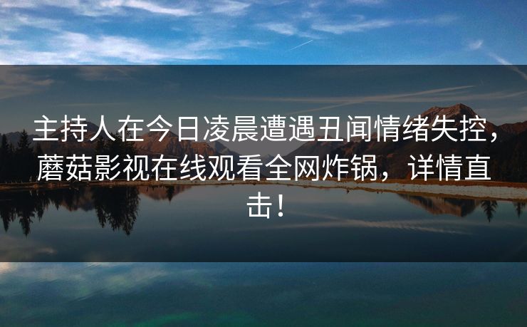 主持人在今日凌晨遭遇丑闻情绪失控,蘑菇影视在线观看全网炸锅,详情直击! 主持人在今日凌晨遭遇丑闻情绪失控,蘑菇影视在线观看全网炸锅,详情直击!