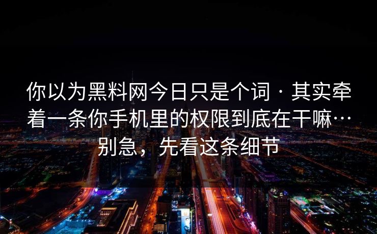 你以为黑料网今日只是个词 · 其实牵着一条你手机里的权限到底在干嘛…别急，先看这条细节